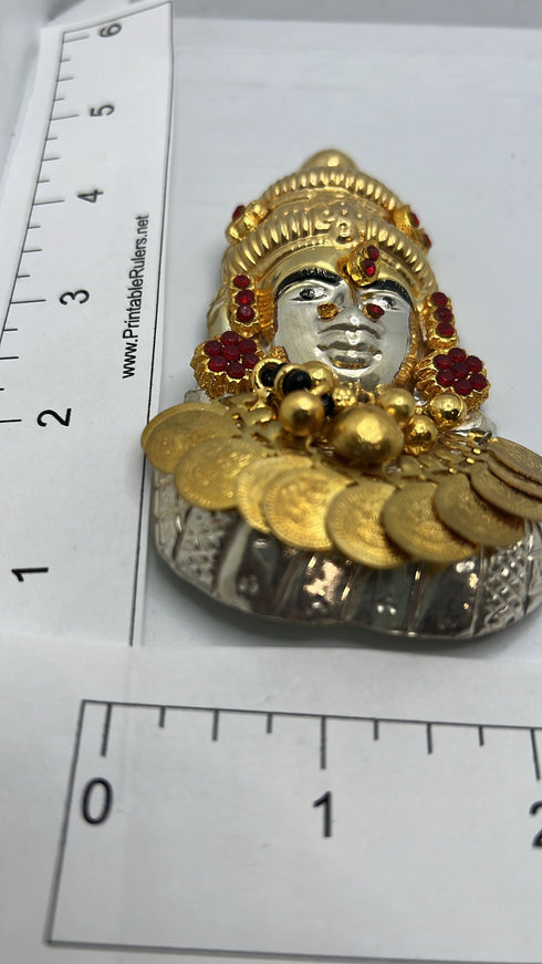 Pure Silver Lakshmi Mukhavada With Rubies and Coins 44g